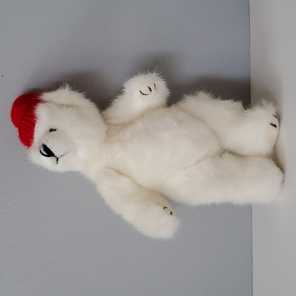 TY Vintage 1993 Stuffed Plush White Bear w/ Red Stocking Hat 9 Inches 1993